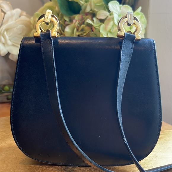 Salvatore Ferragamo Gancini Bit Flap Crossbody Bag in Dark Navy Leather - Picture 6 of 16